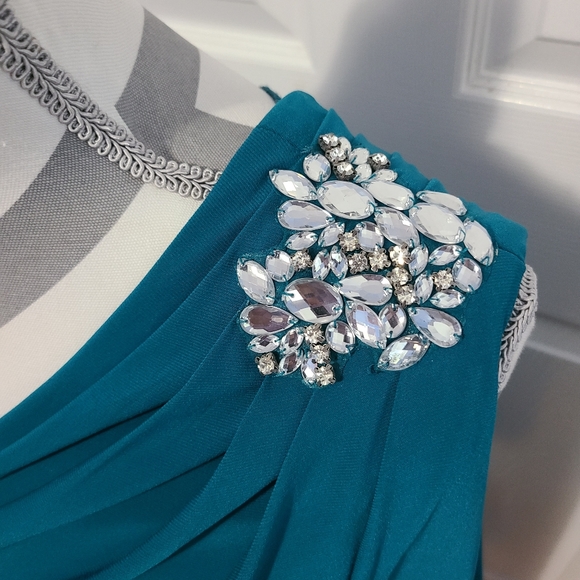 DJ-Jaz One Shoulder Crystal Dress Size 16 Beautiful Teal Dress - Picture 2 of 5